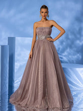 Giffniseti Women's Mesh Strapless Dress With Floral Waistline, High-End Elegant Floor-Length Formal Evening Dress